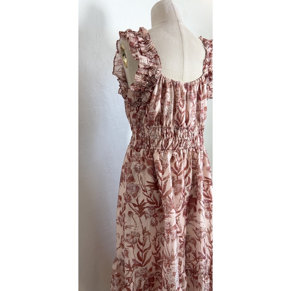 MELLODAY garden floral maxi sun pink red dress L regency cottage core boho chic - Picture 8 of 16